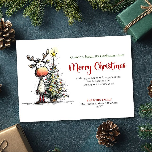 Cartão De Festividades Festive Funny Reindeer Merry Christmas Card (Festive Funny Reindeer Merry Christmas Card)