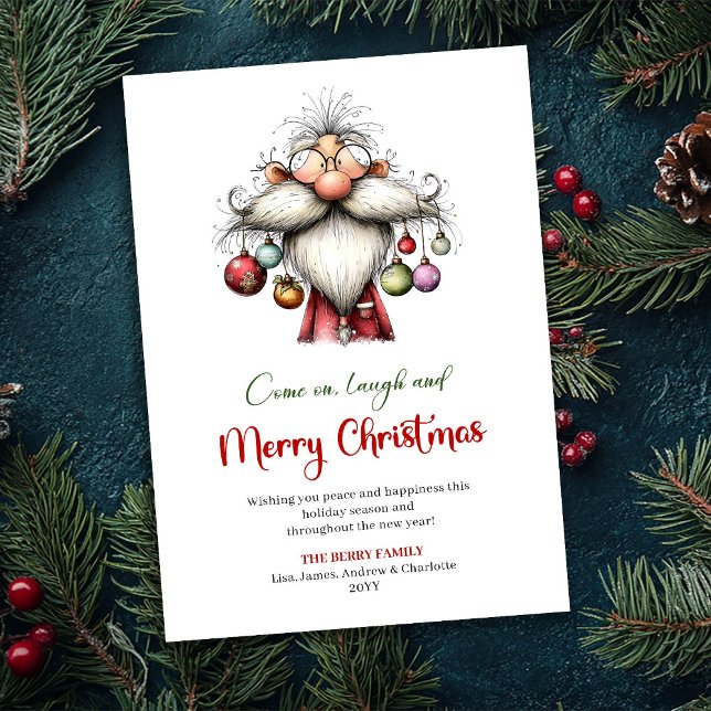 Cartão De Festividades Festive Funny Santa Hand Drawn Red Green Card (Festive Funny Santa Hand Drawn Red Green Card)