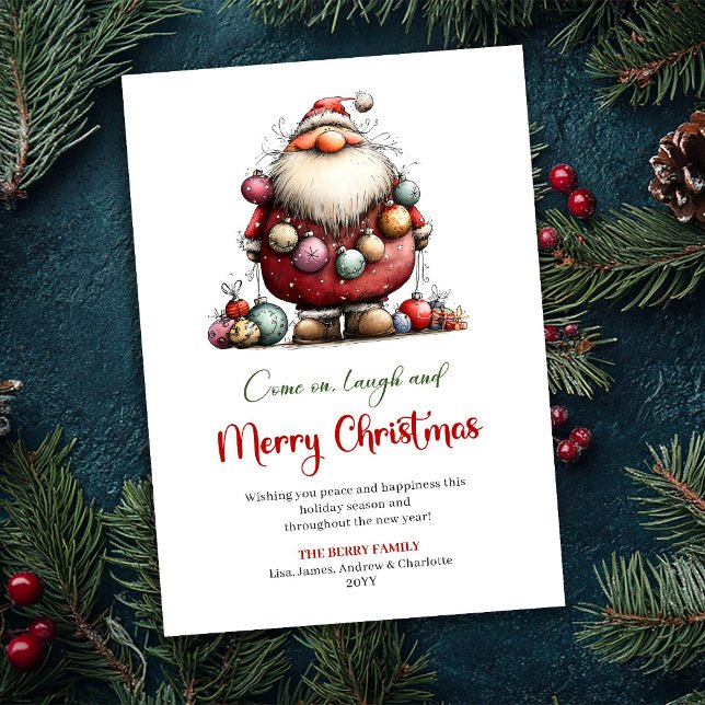 Cartão De Festividades Festive Funny Santa Red Green Classic Christmas  (Festive Funny Santa Red Green Classic Christmas Card)