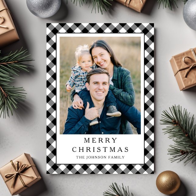 Cartão De Festividades Festive Gingham Photo Christmas (Festive Gingham Photo Christmas Holiday Card)