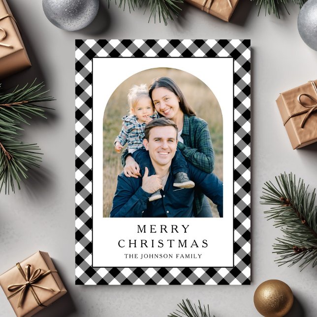 Cartão De Festividades Festive Gingham Photo Christmas (Festive Gingham Photo Christmas Holiday Card)