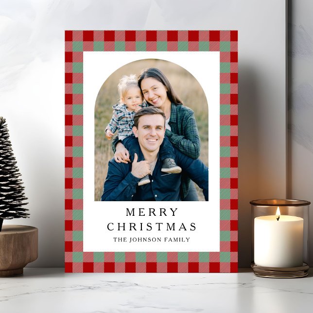 Cartão De Festividades Festive Gingham Photo Christmas (Festive Gingham Photo Christmas Holiday Card)