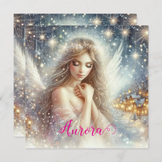Cartão De Festividades Festive Girly Watercolor Ethereal Frost Snow Angel