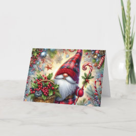 Cartão De Festividades Festive Gnome with Candy Canes