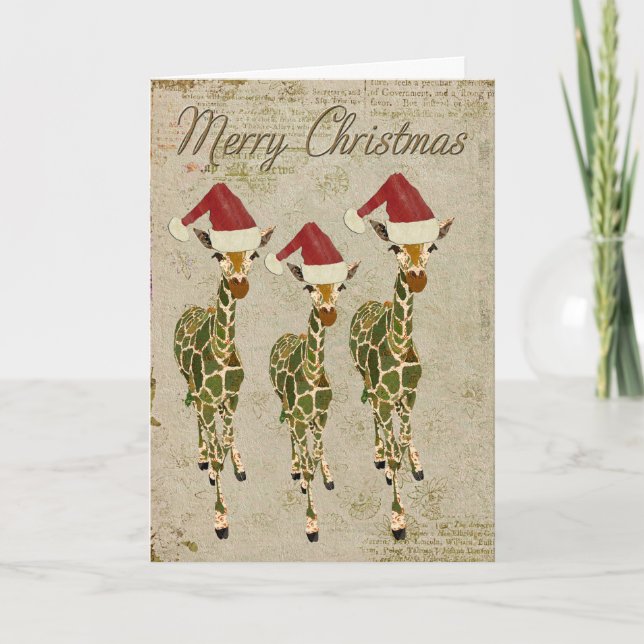 Cartão De Festividades Festive Golden Giraffes Merry Christmas Card (Frente)