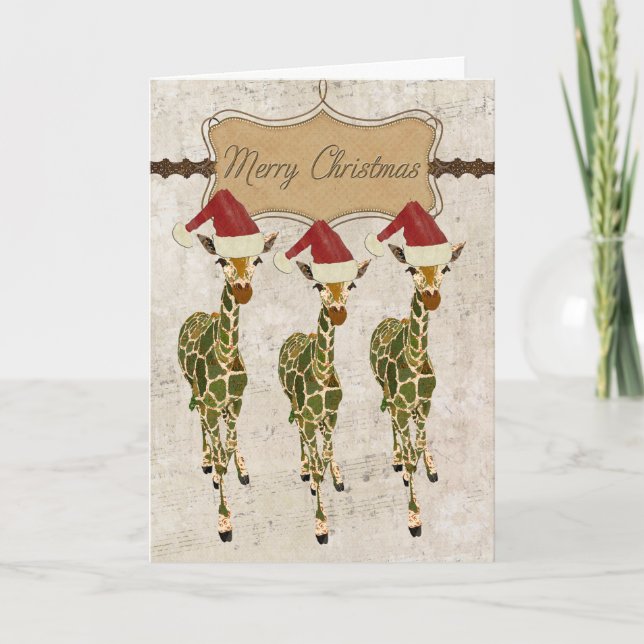 Cartão De Festividades Festive  Golden Giraffes Merry Christmas Card (Frente)