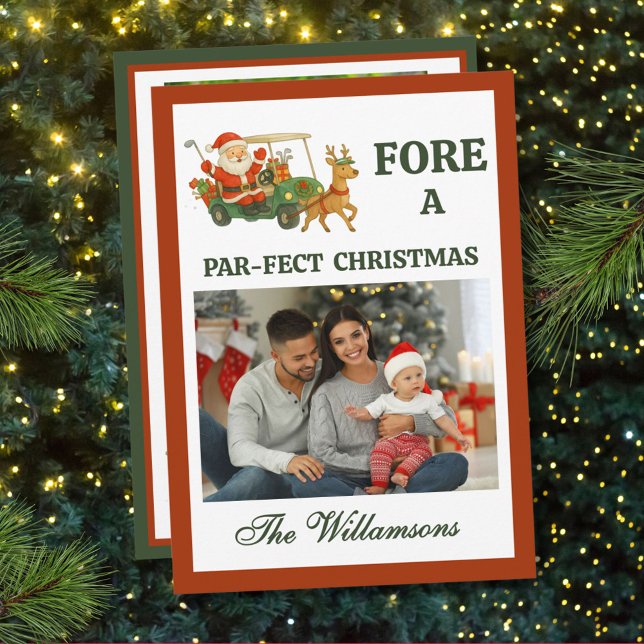 Cartão De Festividades * Festive Golf Theme Two Photo Christmas (Criador carregado)