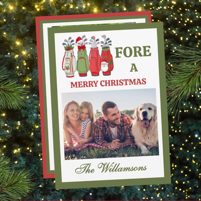 Cartão De Festividades Festive Golf Theme Two Photo Christmas (Criador carregado)