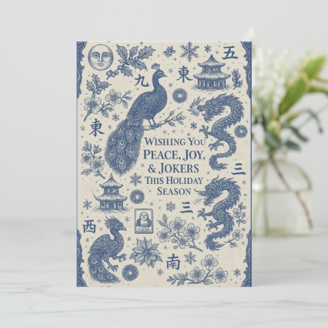 Cartão De Festividades Festive Holiday Card - Mahjong Toile (Em pé/Frente)