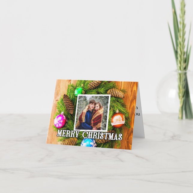 Cartão De Festividades Festive Holiday Custom Photo Merry Christmas (Frente)