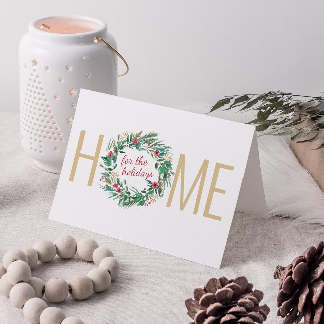 Cartão De Festividades Festive Home for the Holidays Wreath Photo Card (Criador carregado)