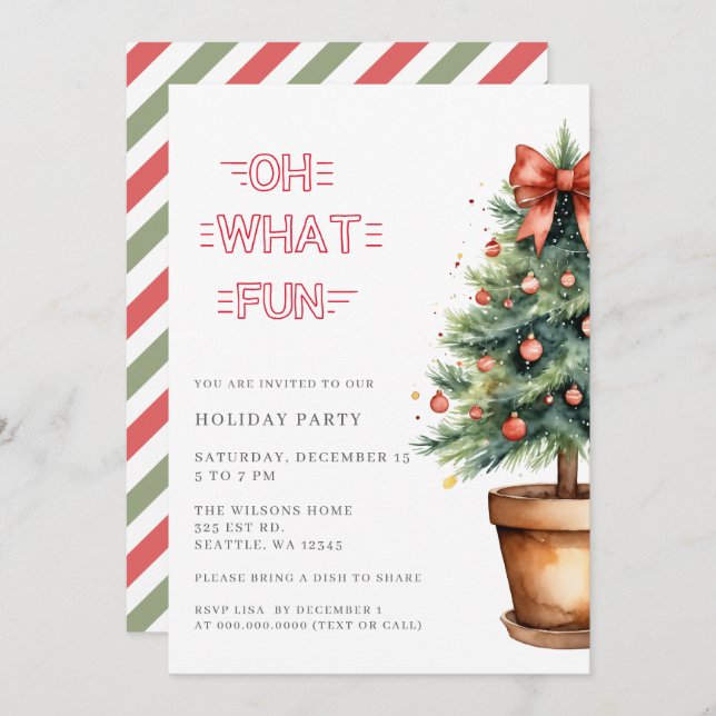 Cartão De Festividades Festive Red Bow Christmas Tree Party (Frente/Verso)