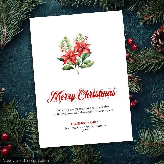 Cartão De Festividades Festive Red Poinsettia Script Font Greeting Card (Festive Red Poinsettia Script Font Greeting Card

)