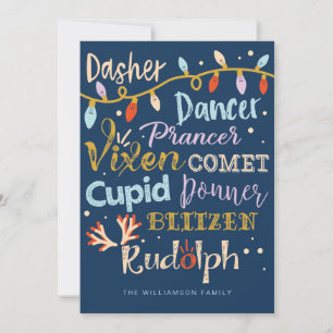Cartão De Festividades Festive Reindeer & Lights Typographic Christmas