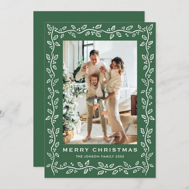 Cartão De Festividades Festive Sage Green Christmas Bow Ribbon 2 Photo (Frente/Verso)