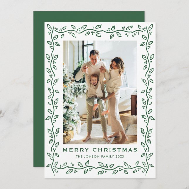 Cartão De Festividades Festive Sage Green Christmas Bow Ribbon 2 Photo Ho (Frente/Verso)