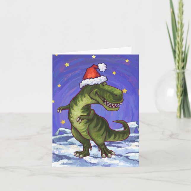 Cartão De Festividades Festive Tyrannosaurus Christmas (Frente)