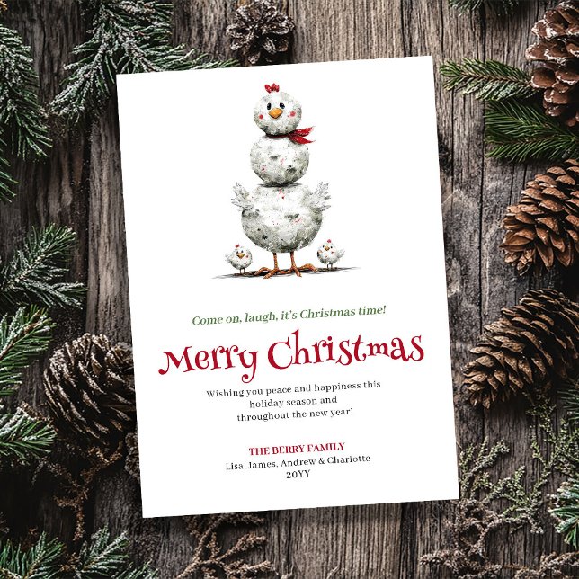 Cartão De Festividades Festive Whimsical Chickens Christmas Greeting Card (Festive Whimsical Chickens Christmas Greeting Card)