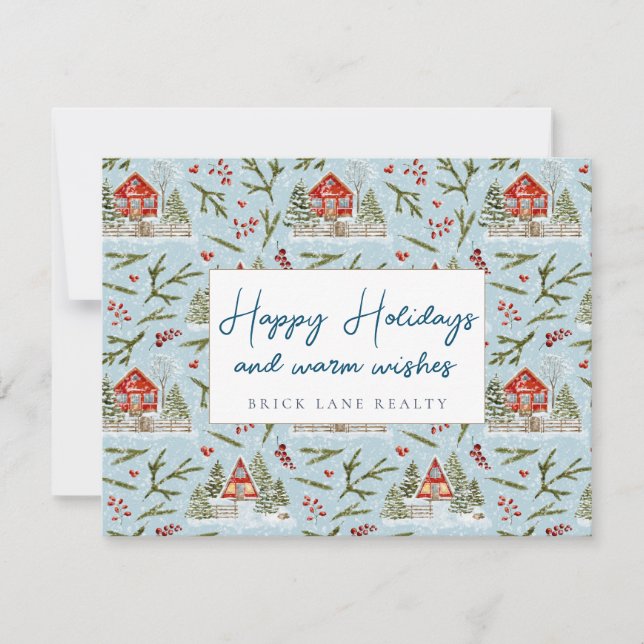 Cartão De Festividades Festivo Cozy Cabin Feliz Férias Realidade (Frente)