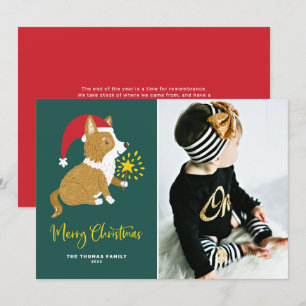 Cartão De Festividades Festivo Cute Corgi Wizard Feliz Foto de Natal