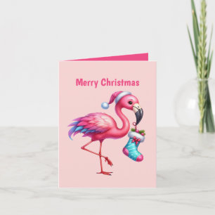 Cartão De Festividades Festivo Feliz Natal rosa flamingo personalizável
