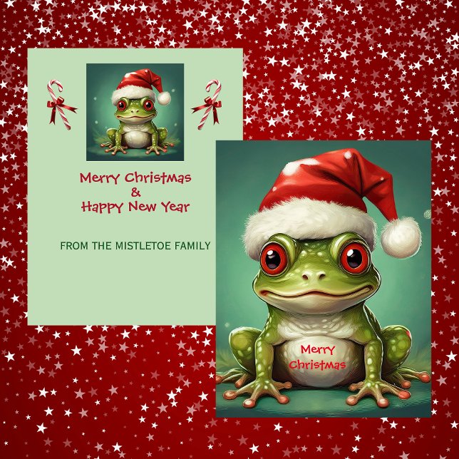 Cartão De Festividades Festivo Fen-Dweller | Sapo de Árvore Bonita Natal (Father Christmas Santa hat frog Holiday Card)