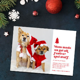 Cartão De Festividades Festivo Festivo Pets Foto Natal | Branco