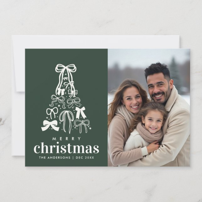 Cartão De Festividades Festivo Fita Fita Verde Foto De Dois Dias De Natal (Frente)