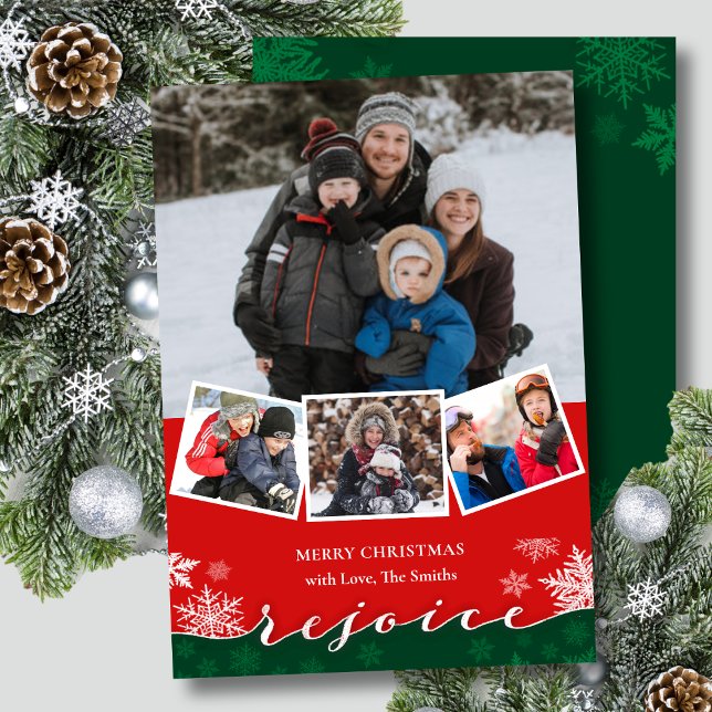 Cartão De Festividades Festivo Flocos de Neve Moderno REJOICE Natal (Criador carregado)