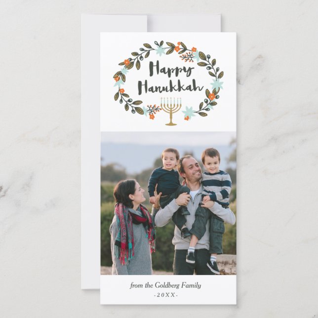 Cartão De Festividades Festivo Floral Hanukkah (Frente)