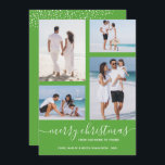 Cartão De Festividades Festivo Green Multi-Photo Christmas<br><div class="desc">Carregue as suas 4 fotografias favoritas neste Cartões de foto de Natal que apresenta a sua saudação em caracteres quicos num cartão festivo verde (ou qualquer cor) de férias. Selecione Matte para o papel mais pesado e High Definition para obter a melhor qualidade de foto. MAIS CORES feitas para você...</div>