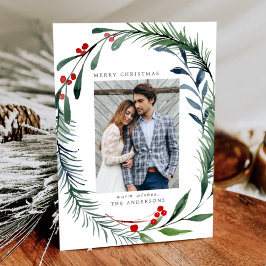 Cartão De Festividades Festivo Greenery & Holly Berries Wreath Foto