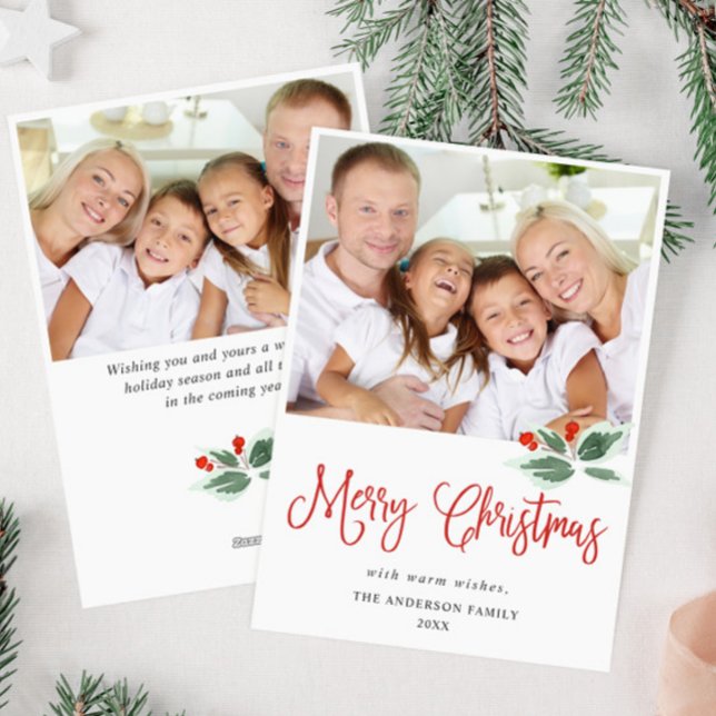 Cartão De Festividades Festivo Holly Berry Natal Saudação 2 FOTO (Criador carregado)