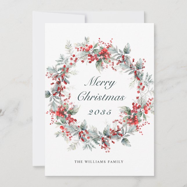Cartão De Festividades Festivo Holly Berry Wreath de Natal (Frente)
