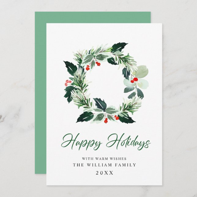 Cartão De Festividades Festivo Holly Berry Wreath Natal Saudação (Frente/Verso)
