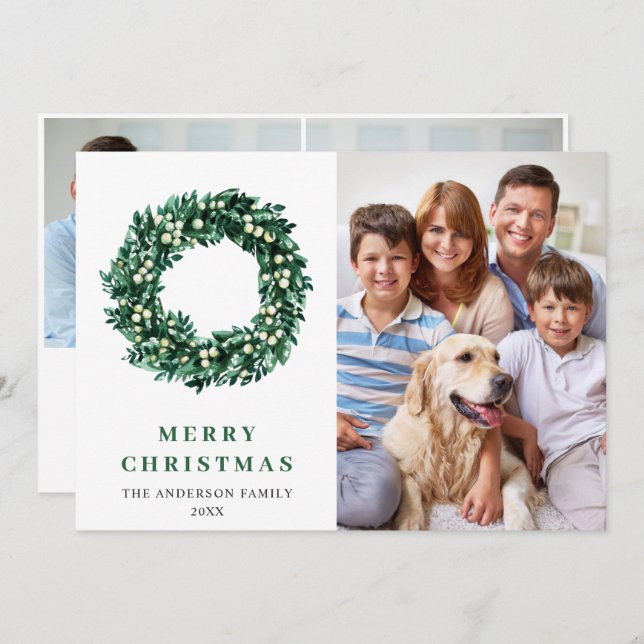 Cartão De Festividades Festivo Holly Wreath Natal 3 FOTO Saudação (Frente/Verso)