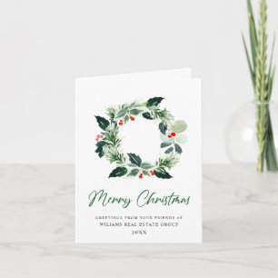 Cartão De Festividades Festivo Holly Wreath natal saudação corporativa