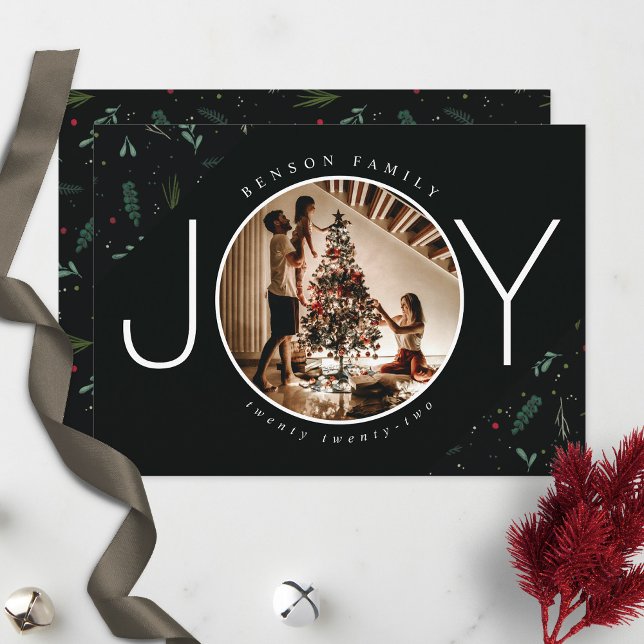 Cartão De Festividades Festivo JOY Natal Deixa Berries Foto Férias (Criador carregado)
