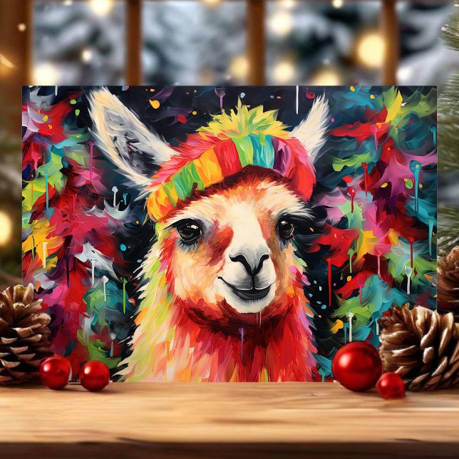 Cartão De Festividades Festivo Llama Natal Colorido (Criador carregado)