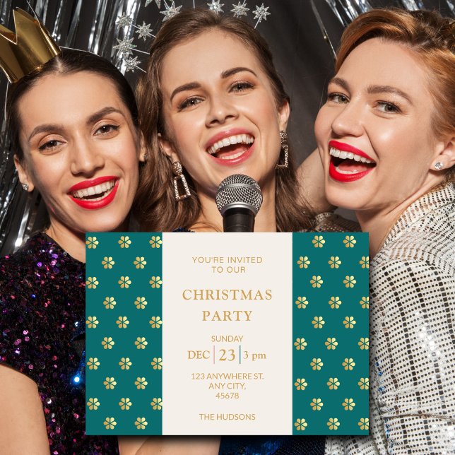 Cartão De Festividades Festivo Moderno Teal + Dourada Festa de Natal Dais (Criador carregado)