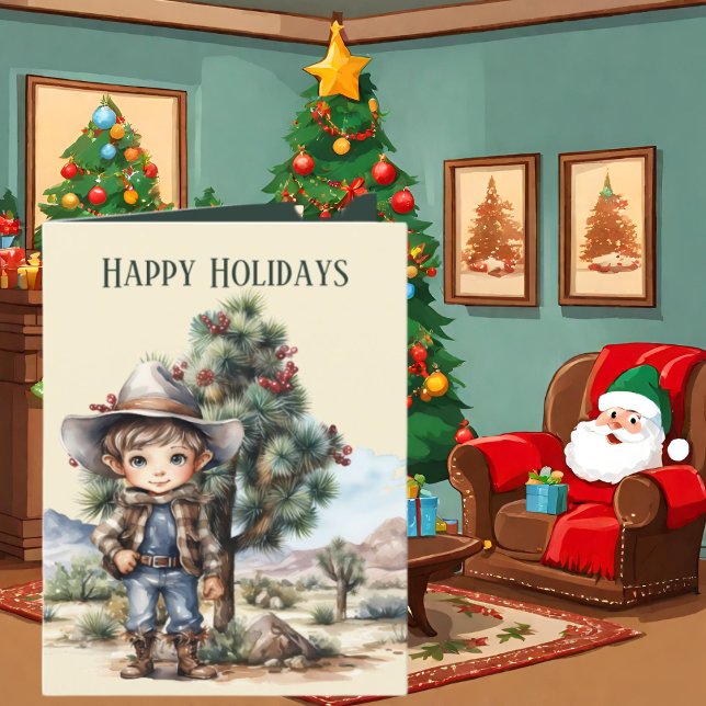 Cartão De Festividades Festivo Natal Ocidental Cowboy adiciona texto (Criador carregado)