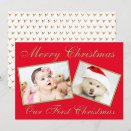 Cartão De Festividades Festivo Nosso Primeiro Natal Dourado 2 Fotos