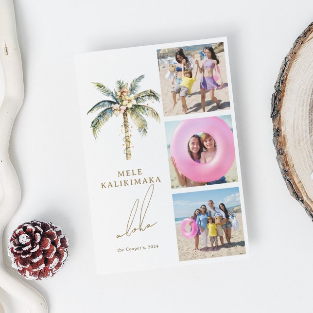 Cartão De Festividades Festivo Palm Tree Mele Kalikimaka Foto Havaiana (Criador carregado)