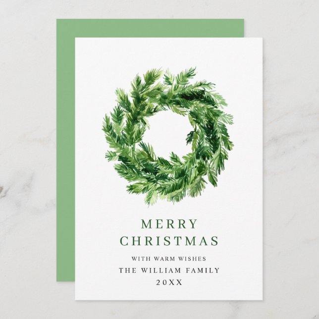 Cartão De Festividades Festivo Pine Branch Wreath Christmas (Frente/Verso)