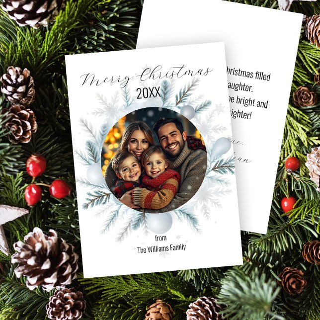 Cartão De Festividades Festivo Pine Branches Bauble Foto Natal (Criador carregado)