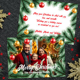 Cartão De Festividades Festivo Pine Branches Baubles Foto Natal