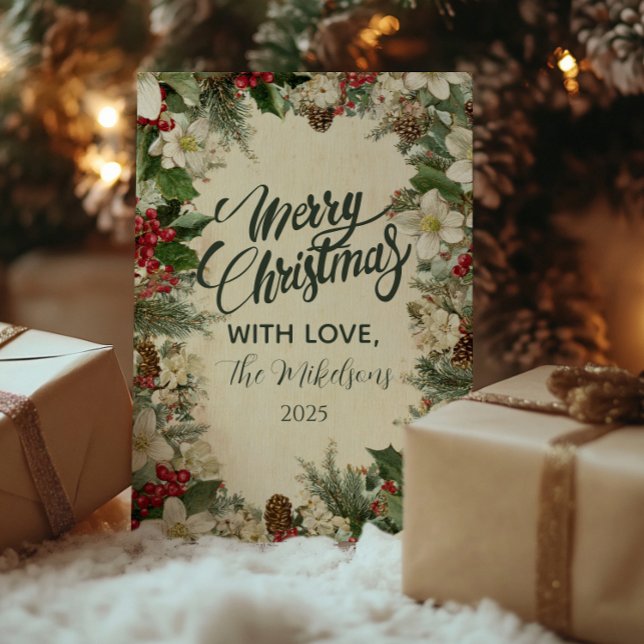 Cartão De Festividades Festivo Pinecone e Holly Christmas (Criador carregado)