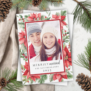 Cartão De Festividades Festivo Poinsettia Floral Casada com Merrily Winte