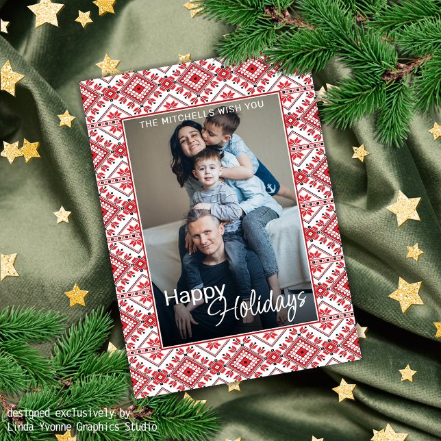 Cartão De Festividades Festivo Red Black Classic Fair Nórdica Isle Motif (Criador carregado)