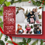 Cartão De Festividades Festivo Red Glitter Peace on Earth Photo Christmas<br><div class="desc">Festivo Red Glitter Elegante Peace na Terra Modern Photo Collage Holiday Card. Envie os desejos de Natal e Saudações aos seus entes queridos com este cartão de Natal minimalista e moderno. Todos os textos estão pré-organizados para que você personalize fácil e rapidamente com seus próprios detalhes. Feliz Feriados!</div>